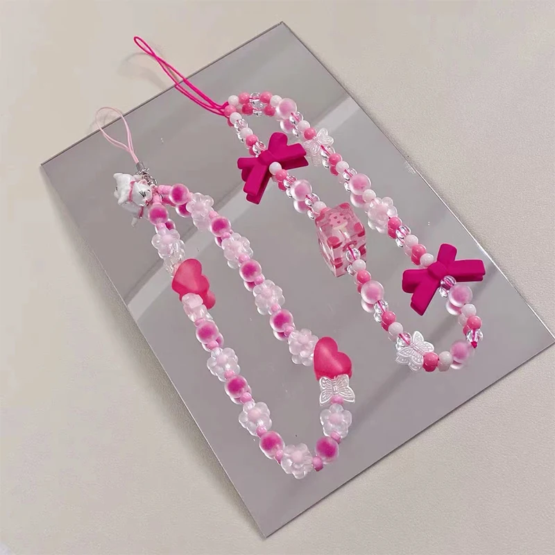 Ice Cube Heart Bow Key Chain Ladies Fashion Cute Romantic Vintage Keychain Charm Korea 90s Aesthetic Bag Phone Chain Decoration