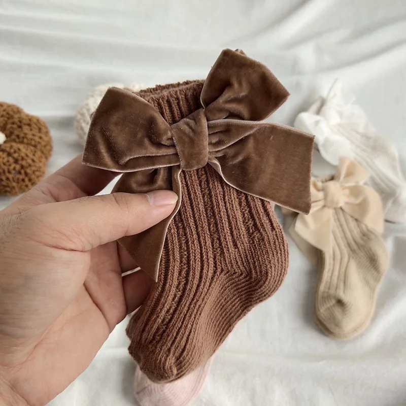 

Winter Solid Color Big Bow Thick Baby Stocking 2022 New Spanish Luxury Cute Long Tube Thermal Wool Sock for Girl Christmas Gift