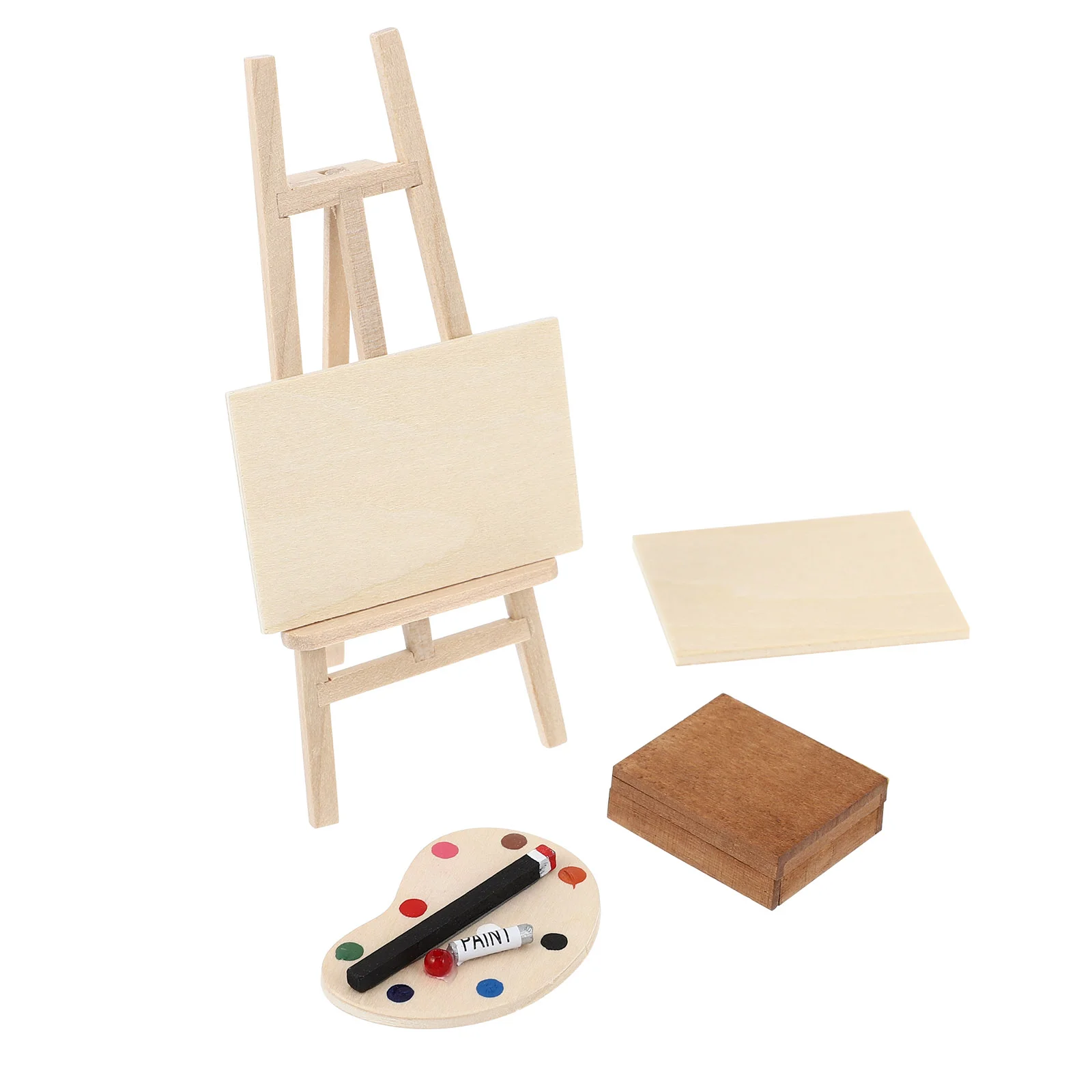 

4 Pcs Mini Furniture Wooden Easel Drawing Board Landscape Model Adornment House Decorate Decoration Children's paint Palette