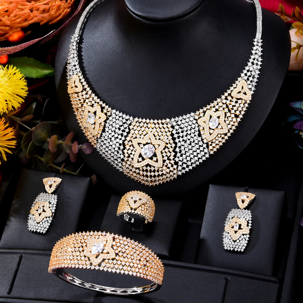

GODKI New Fashion Luxury 4PCS Hollow Gorgeous Nigerian Jewelry Set For Women Wedding Zircon Indian African Bridal Jewelry Sets
