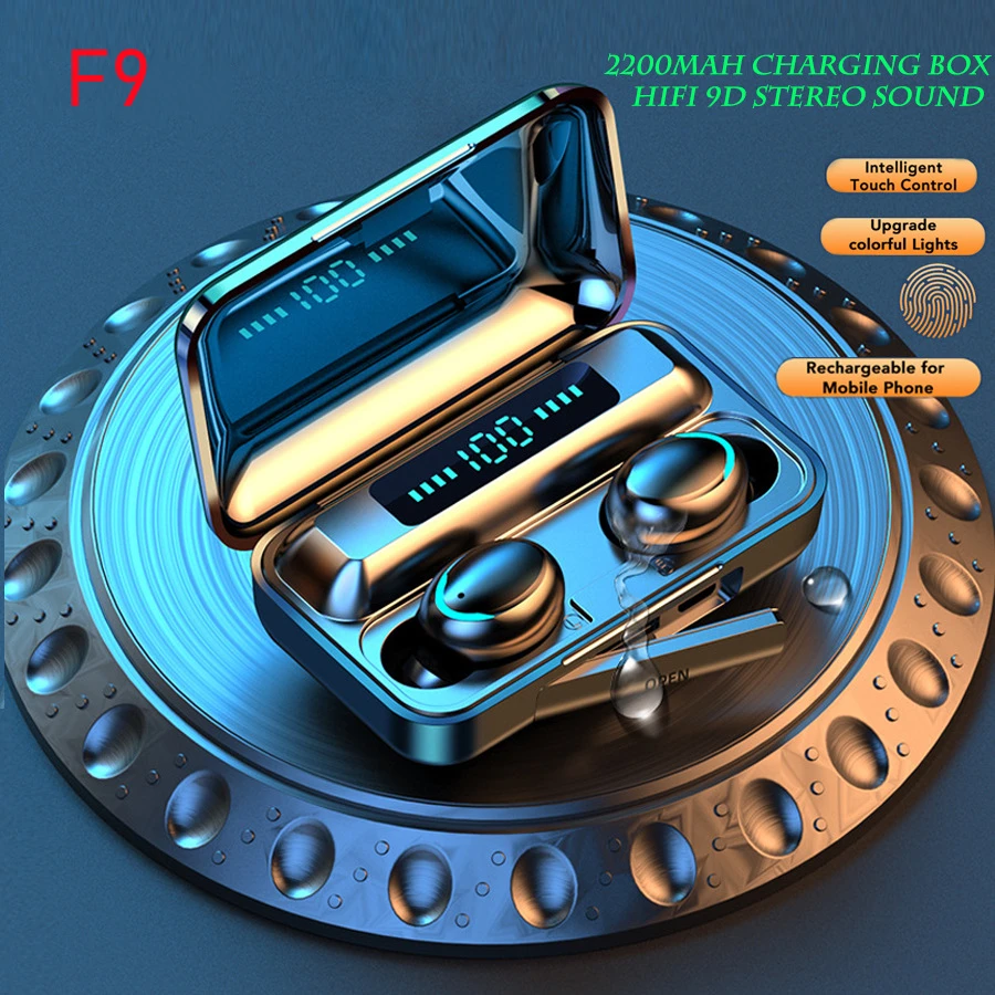 

NEW Original F9 TWS Wireless Earphones Stereo 5.0 Bluetooth Auriculares Headphones In-Ear Earbuds Call Headset Noise Reduction