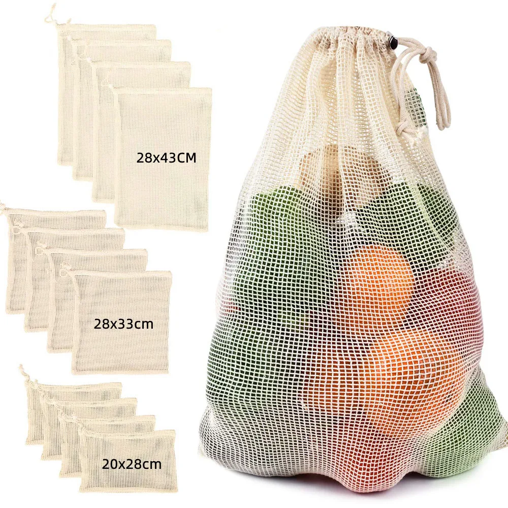 

Многоразовая сетчатая тканевая сумка, Хлопковый мешок для овощей и фруктов, односторонний мешок на шнурке, моющийся Хлопковый мешок для про...