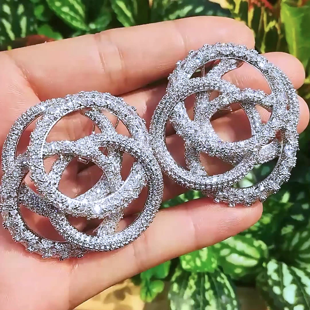 

missvikki Luxury Attractive Big Round Circles Flower Earrings Full Mirco Paved Cubic Zircon Naija Wedding Earring Jewelry