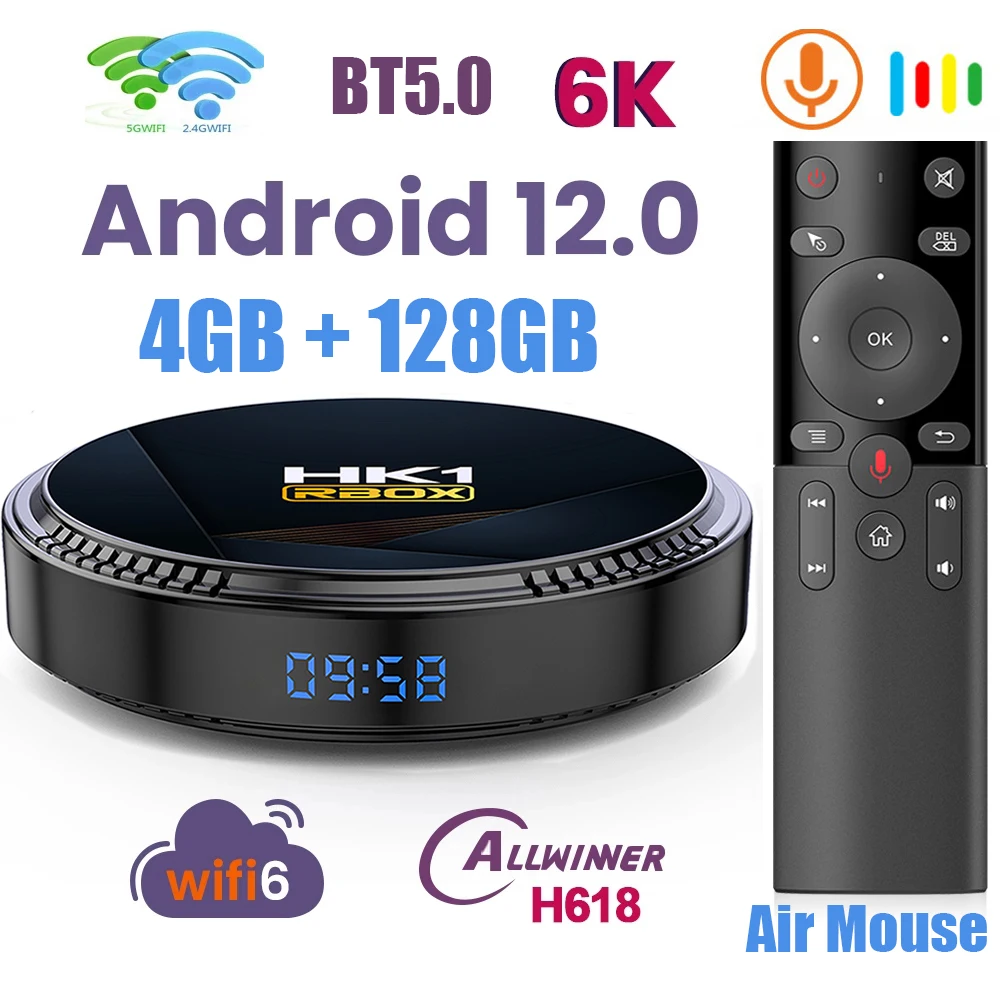 

Приставка Смарт-ТВ HK1, Android 2,4, 4 ядра, 5,0 ГГц, Wi-Fi, Bluetooth 100, 6K, Мбит/с