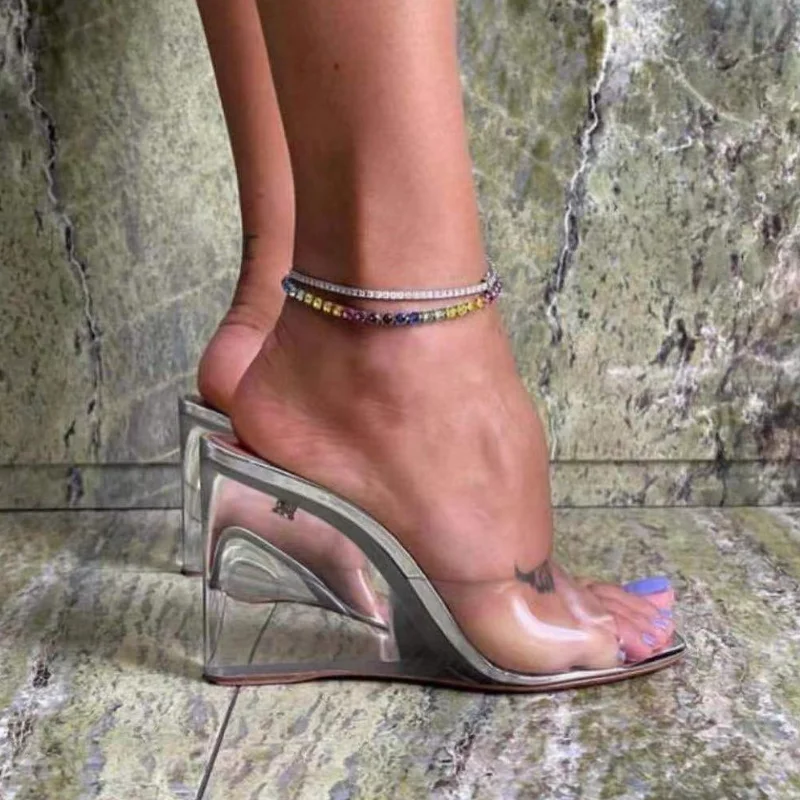 

Женские прозрачные шлепанцы на танкетке Comemore, модные дамские туфли из перспекса на высоком каблуке, летние пикантные мюли, 40, 2023