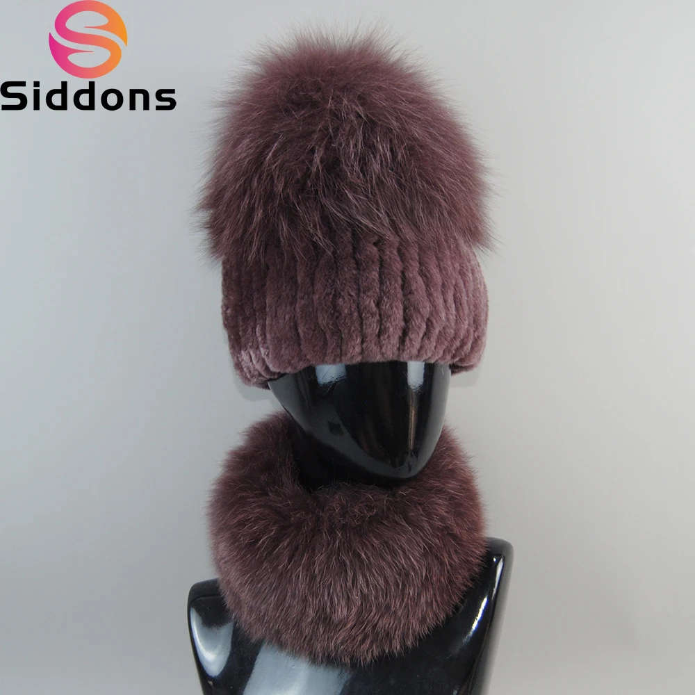 Новый стиль теплые вязаные шарфы из натурального лисьего меха шапки 2 предметов