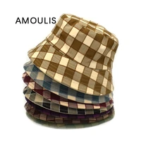 amoulis plaid bucket hats for women and men fashion summer caps casual cotton fishermans hat double sided wear sun hat unisex