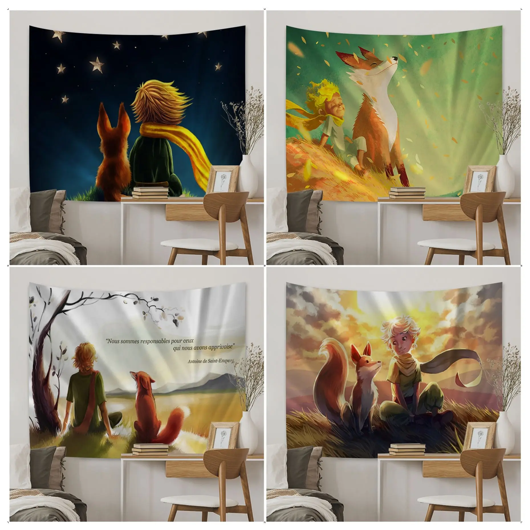 

Popolar The Little Prince And The Fox Tapestry Art Printing Bohemian Wall Tapestries Mandala Art Home Decor