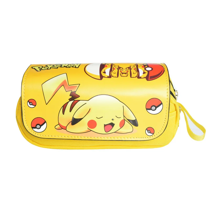 

Новая искусственная сумка для ручек Pikachu, Студенческая вместительная сумка для канцелярских принадлежностей Kawai, двухслойная многофункцио...