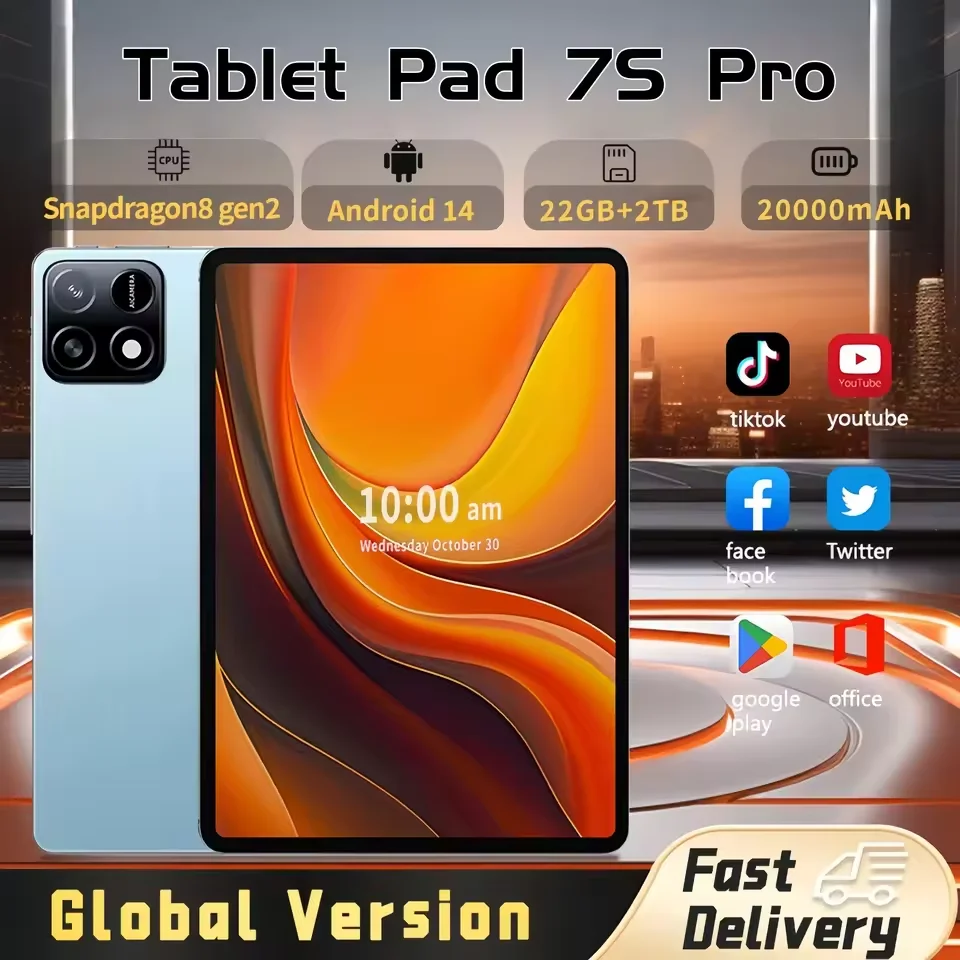 Фото Новинка 2025 года, глобальная версия Pad 7S Pro Tablet, 11 дюймов, Android14, 22 ГБ + 2 ТБ, Snapdragon8Gen2, 20000 мАч, HD 4K, 5G, планшетный ПК с двумя SIM-картами №1