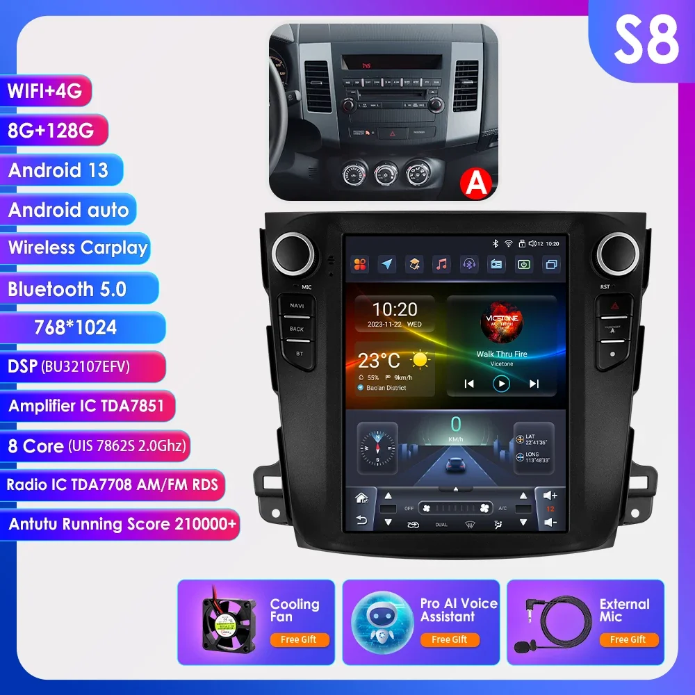 

Автомобильный радиоприемник Android 14, 2Din для Mitsubishi Outlander 2008-2013, мультимедийный видеоплеер, Nav Carplay, стерео HeadUnit, экран 9,7 дюйма