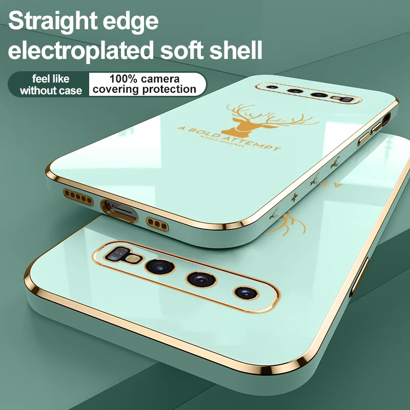 

Чехол для Samsung S10 Plus, роскошная задняя крышка с квадратным покрытием 6D с изображением головы оленя для Galaxy S10, S20, S21, S22 Plus, Ultra S, 10, чехол