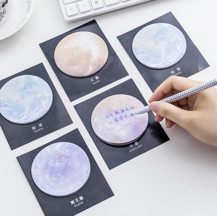 

30 Sheets Round Starry Planet Series Round Shape Memo Pads Sticky Notes Notebook Cosmic Notepad Office Notes Stationery