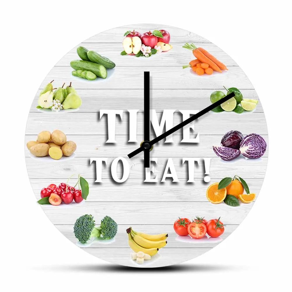 

Часы настенные для вегетарианского ресторана, изображение фруктов и овощей, настенные украшения для кухни, ботанический декор с овощами