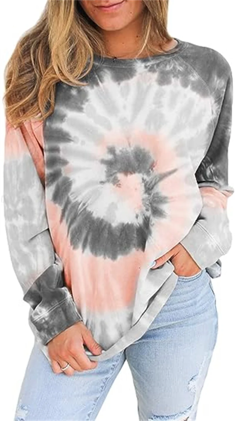 

Famulily women's tie-dye sweatshirt casual long-sleeved round neck pullover shirt