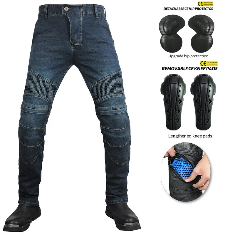 Retro Men's Road Driving Motorcycle Protective Jeans Protect Gear Motorbike Pants Removable Outdoor Trousers Invisible Zipper enlarge