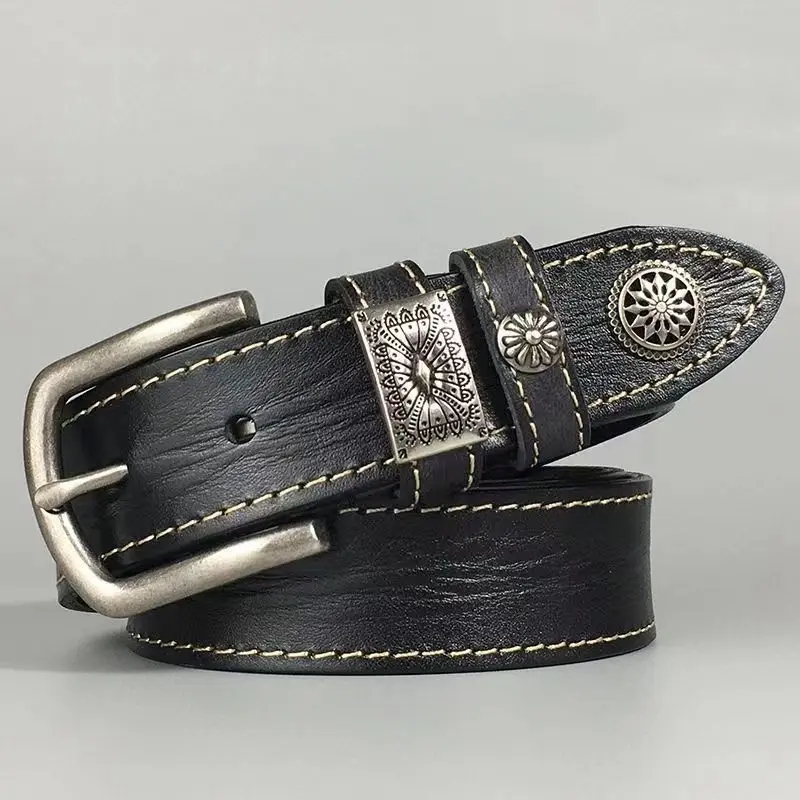 Full Grain Leather Belts Waistband for Male Fashion Men Cow Leather Belt Black/Coffee Width:3.4cm Length:105-125cm