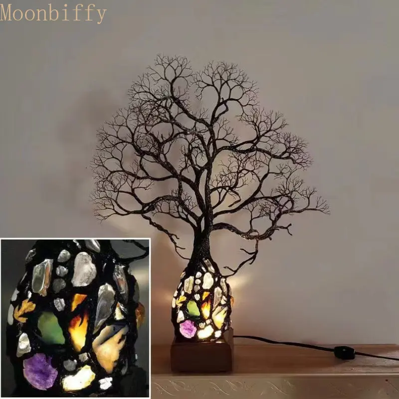 

New Ancient Tree Resin Crafts Three-dimensional Luminous Light Gemstone Accent Lamp Luminous Desktop Ornaments Home Decorations