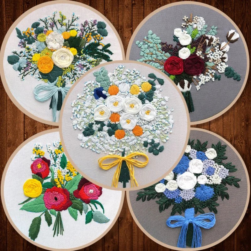 

Wedding Bouquet Pattern DIY Cross Stitch Embroidery Kit Hand Sewing Supplies 3D Continental Embroidery Material Kit Sewing Kit