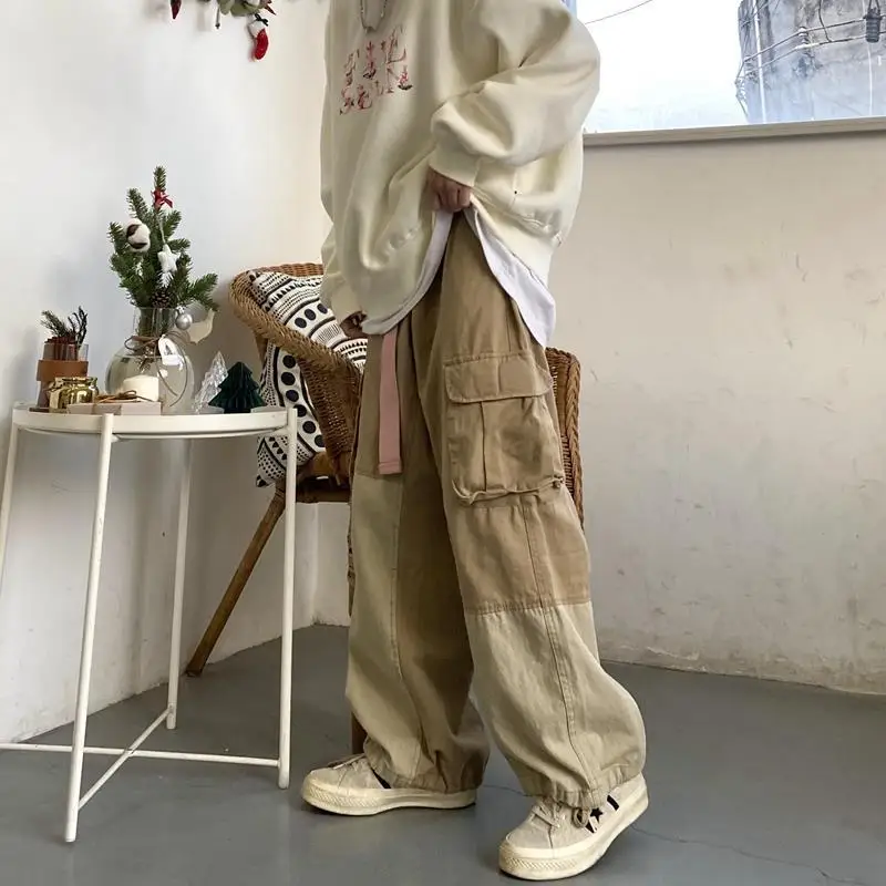 

Japanese Streetwear Hip Hop Retro Khaki Baggy Cargo Pants Men Vintage Autumn Casual Loose Cargo Pants
