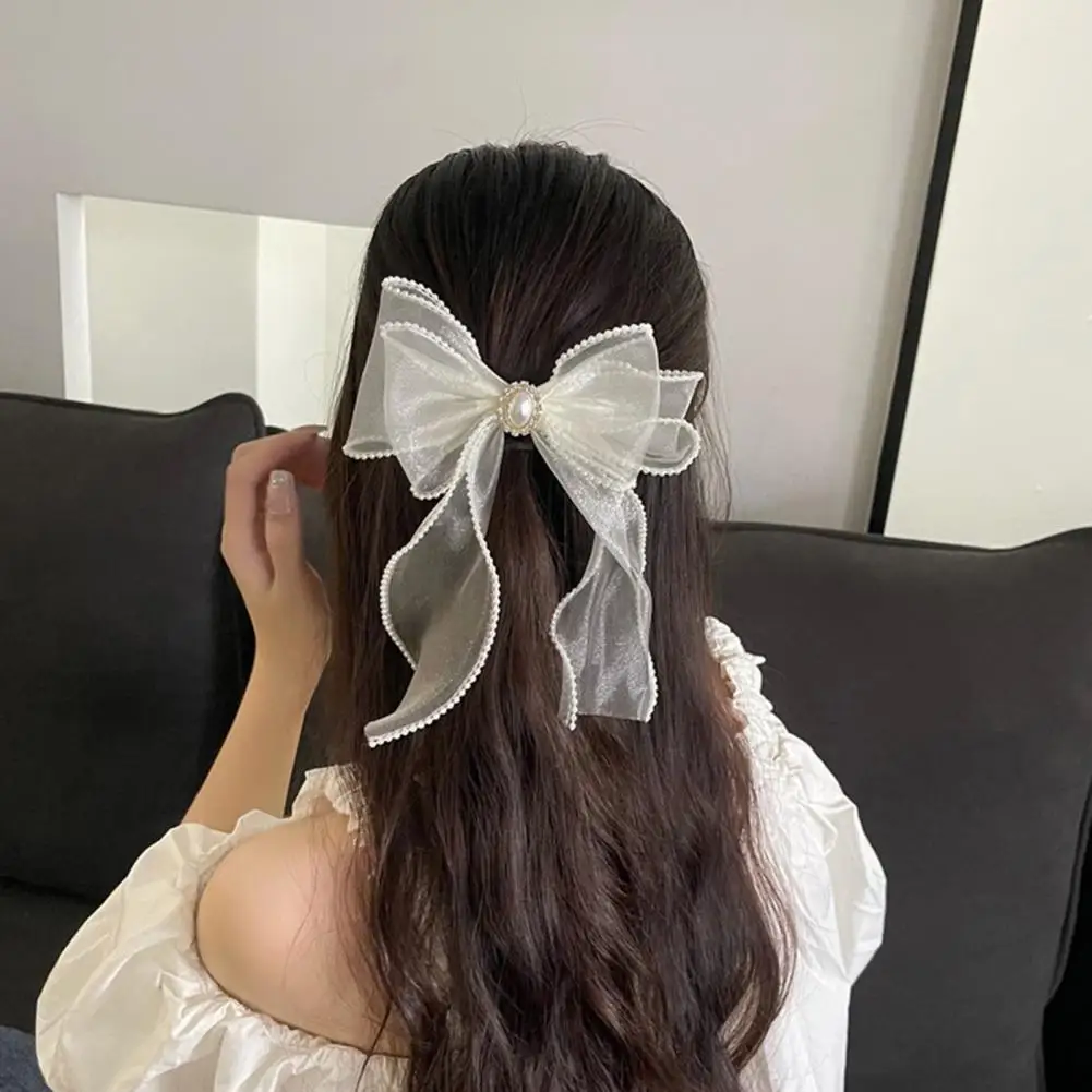 

Hair Clip Sweet Style Durable Elegant See-through Mesh Big Bow-knot Decor Anti-slip Ponytail Hair Clip Hair Accessor