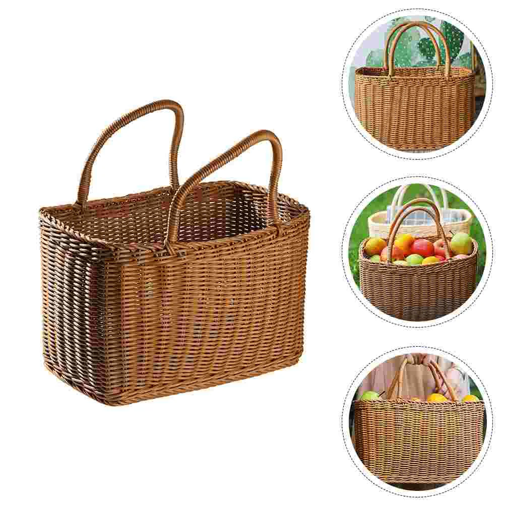 

Woven Basket Plastic Container Storage Handbag Beach Multipurpose Home Weaving Craft Bride Camping Containers