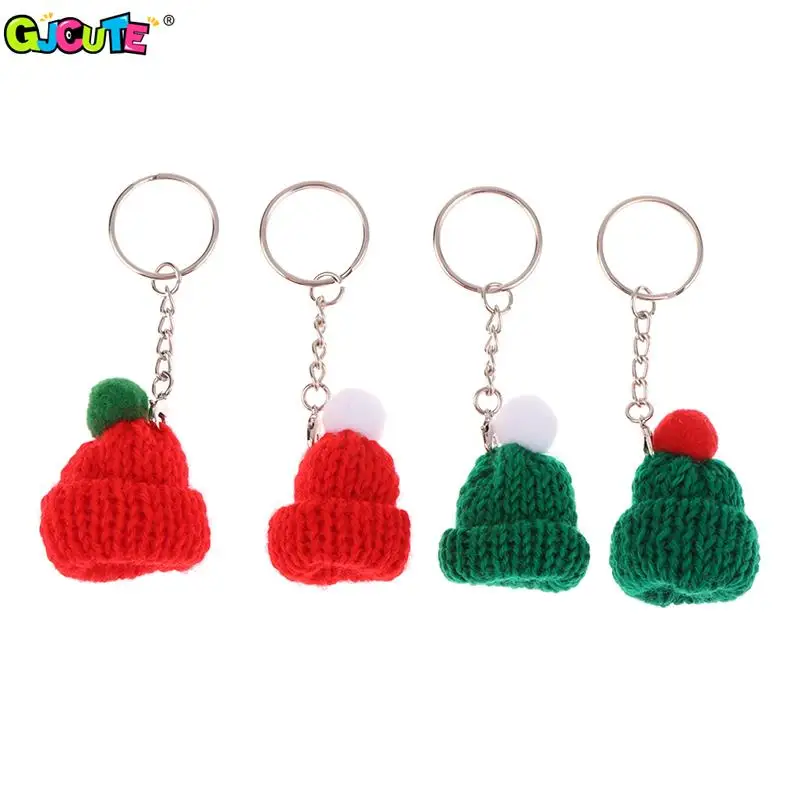 

1Pc Knitting Hat Keychain Christmas Beanie Cap Pendant Key Ring New Year Decoration Backpack Car Charm Bag Accessories