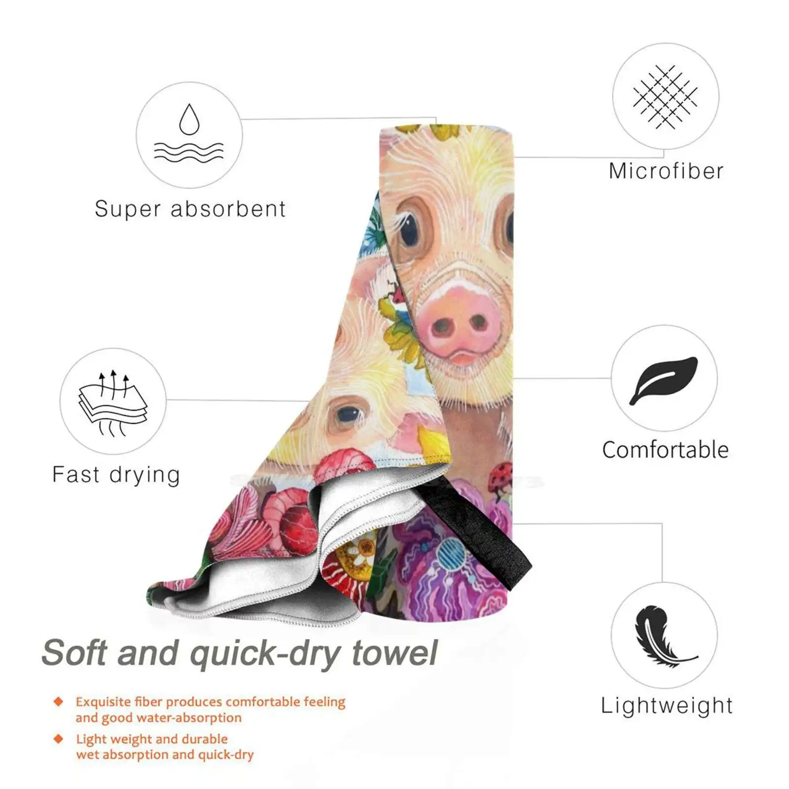 Penelope Pig Мягкое банное полотенце Мочалка Открытый Природа Сад Животное Цветочный