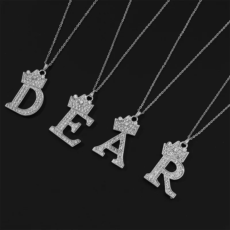 Поп вместе золото и серебро алмазная корона 26 Алфавит ожерелье имя Pinyin кулон