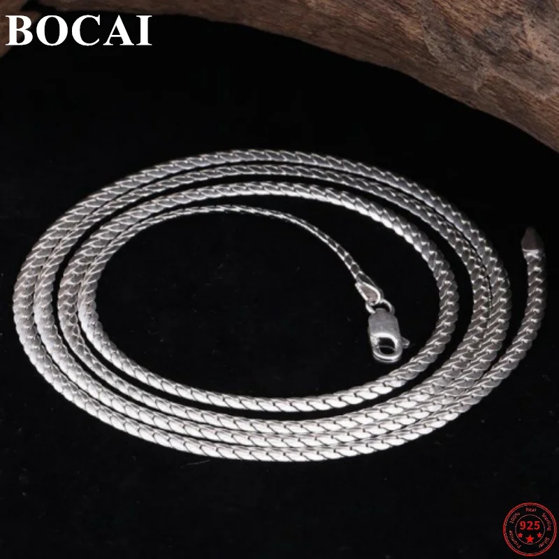 

BOCAI S925 Sterling Silver Necklaces for Women Men New Fashion Flat 2.5mm Snake-bone Chain Pure Argentum Jewelry Free Shipping