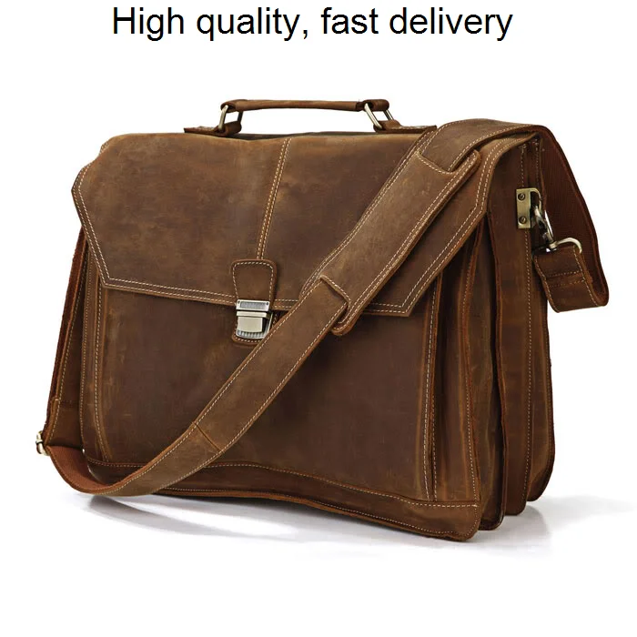 

Horse Vintage Crazy Leather men Briefcase Large Business bag Genuine Leather 15"laptop Bag Tote shoulder bag men portfolio Brown