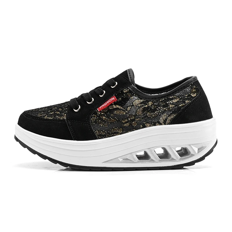 STRONGSHEN Women's  Shoes Spring Breathable Lace Hollowed Out Non-slip Wear-resistant Comfortable Shock-absorbing Rocking Shoes