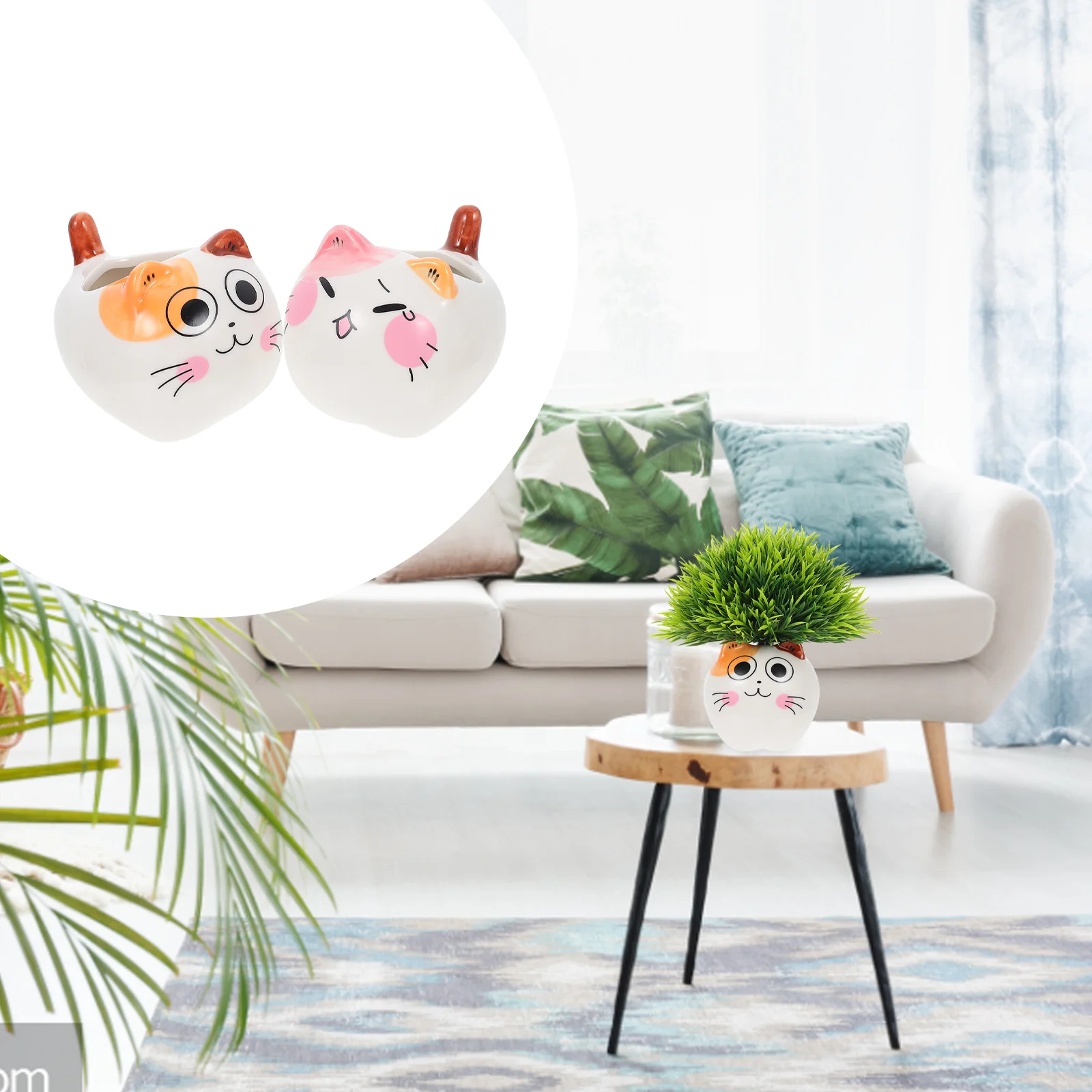 

2Pcs Succulent Plant Flowerpot Ceramic Flower Pot Lovely Kitten Design Flowerpot