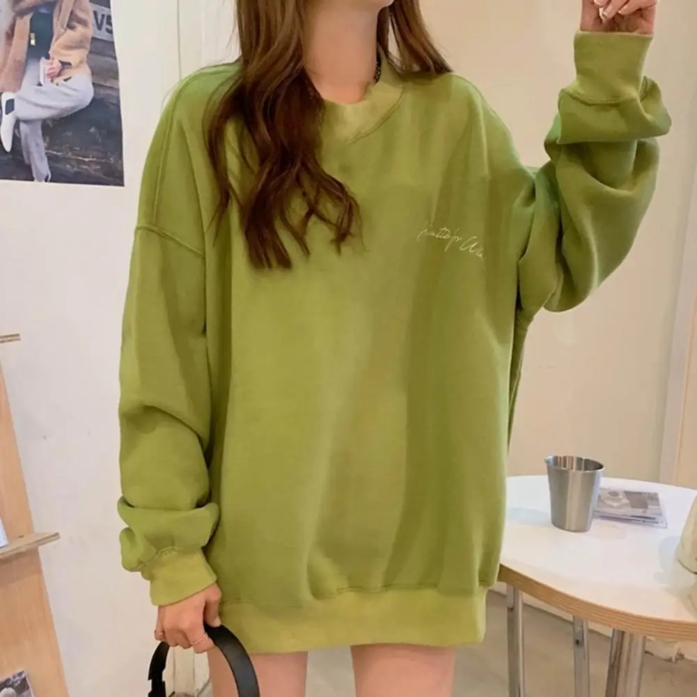 

O-Neck Long Sleeves Thickened Women Sweatshirt Autumn Winter Letter Printing Loose Casual Sweatshirt