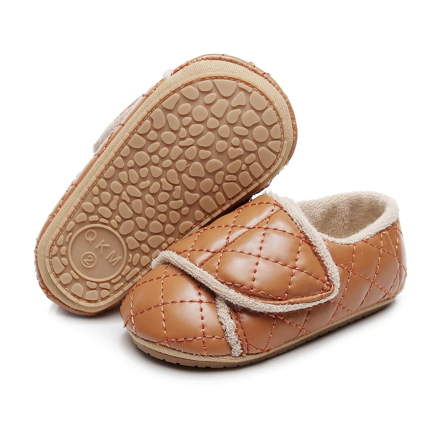 

Обувь для новорожденных, обувь для маленьких девочек, Классическая обувь из искусственной кожи с теплым мехом и резиновой подошвой, нескользящая обувь для начинающих ходить