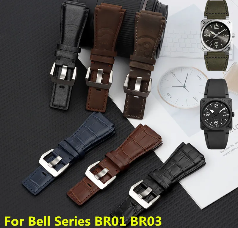 

34*24mm quality flat End Italian Calfskin Leather Watch Band For Bell Series BR01 BR03 Strap Watchband Bracelet Belt Ross strap