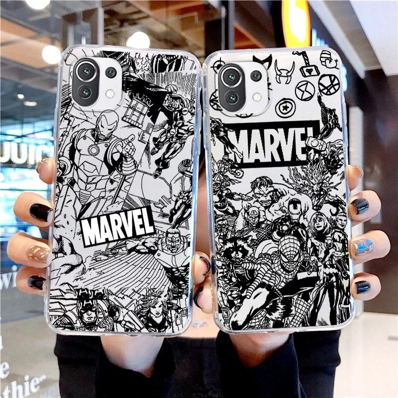 

Marvel Cartoon Superhero For Xiaomi 13 Lite 12T 12S 12 11 Ultra 11T 10T 9 Pro 5G Transparent Phone Case Cover