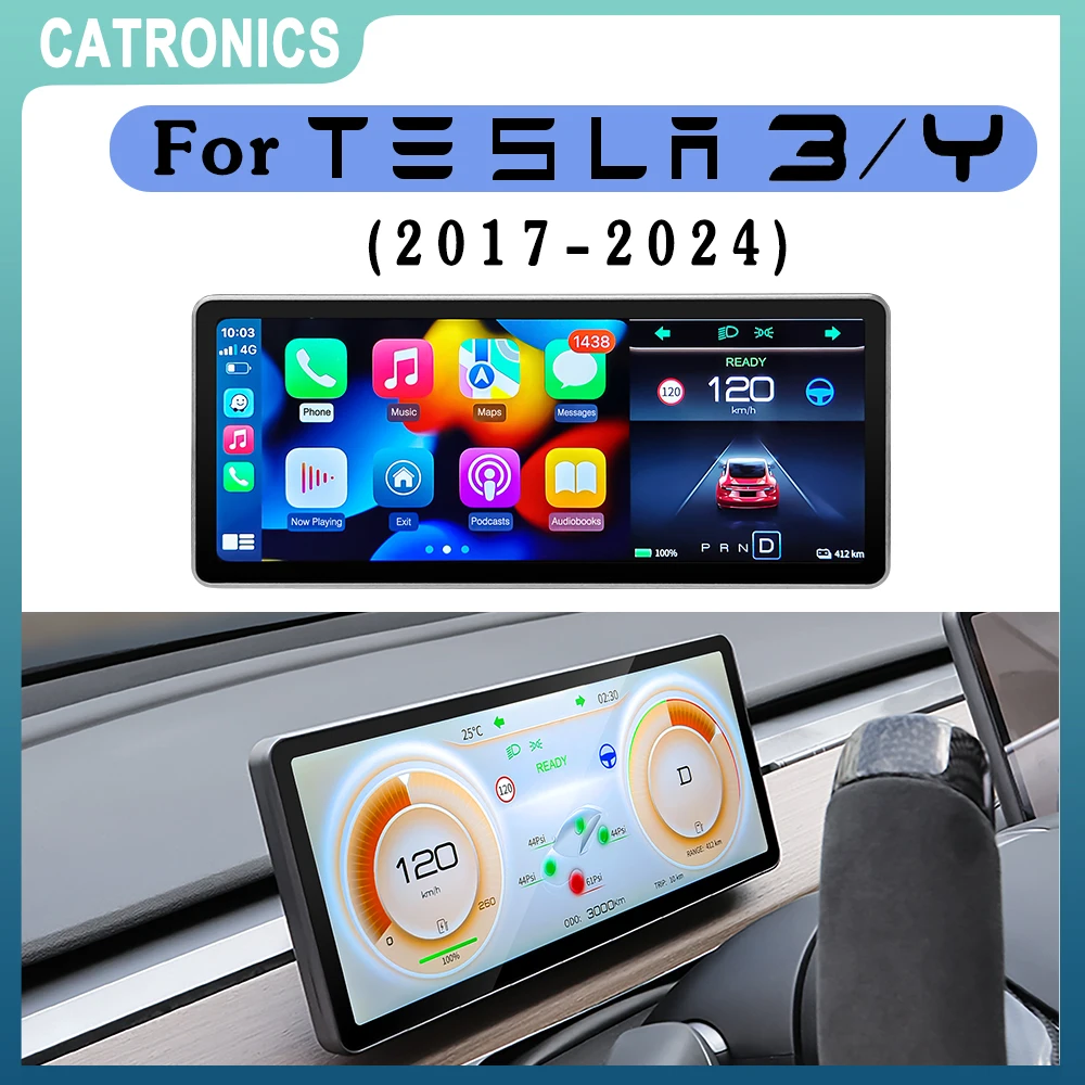 CATRONICS for 2023Tesla Aaccessories Model 3 Y Digital Dashboard Heads Up Display Carplay Android Auto for Tesla HUD Power Speed