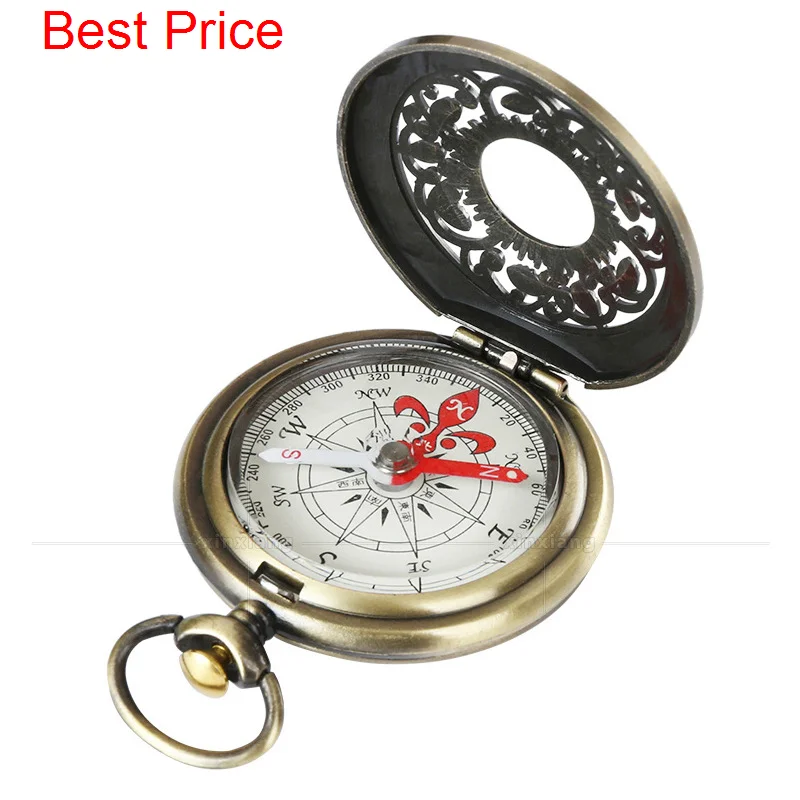 

50pcs Pocket Watch Hollowed Out Flip Bronze Compass Metal Outdoor Cross-country Gift Children Gift Compass