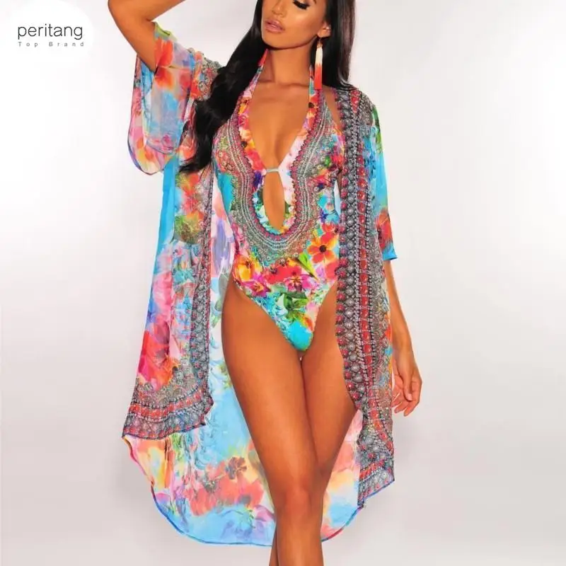 

2023 Women Summer Bikini Set Sexy Beach Bohe Print Long Sleeve Cloak +Swimsuit Two Pieces Sets Swimsuit Bikini Set 6 color