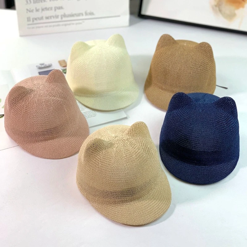 

Cute Baby Hat With Ears Summer Straw Mesh Kids Hat Sunscreen Sun Hats for Girls Boys Unisex Travel Vacation Leisure