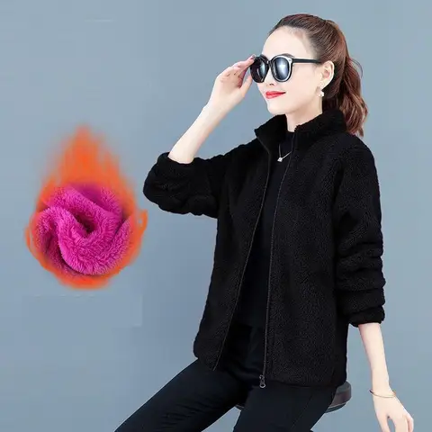 Повседневная одежда для отдыха, осенне-зимняя женская короткая двусторонняя фланелевая куртка, утепленная флисовая куртка на молнии, женская толстовка