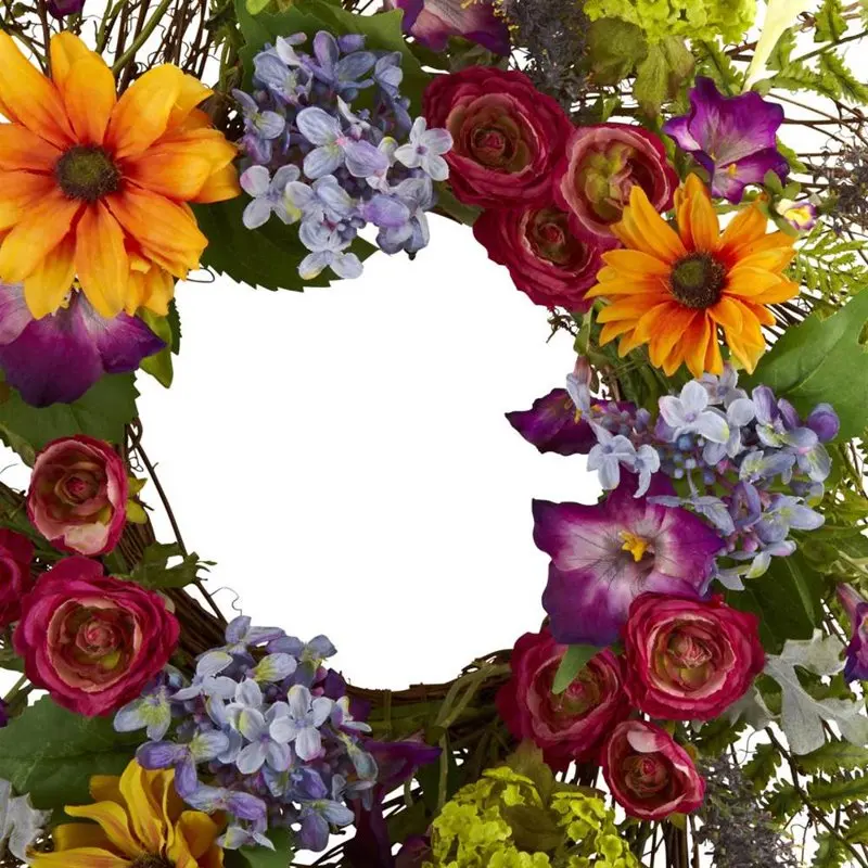 

Beautiful Multicolor Spring Garden Twig Base Artificial Flower Wreath Decoration Home Garden Indoor Outdoor Festival Party Decor