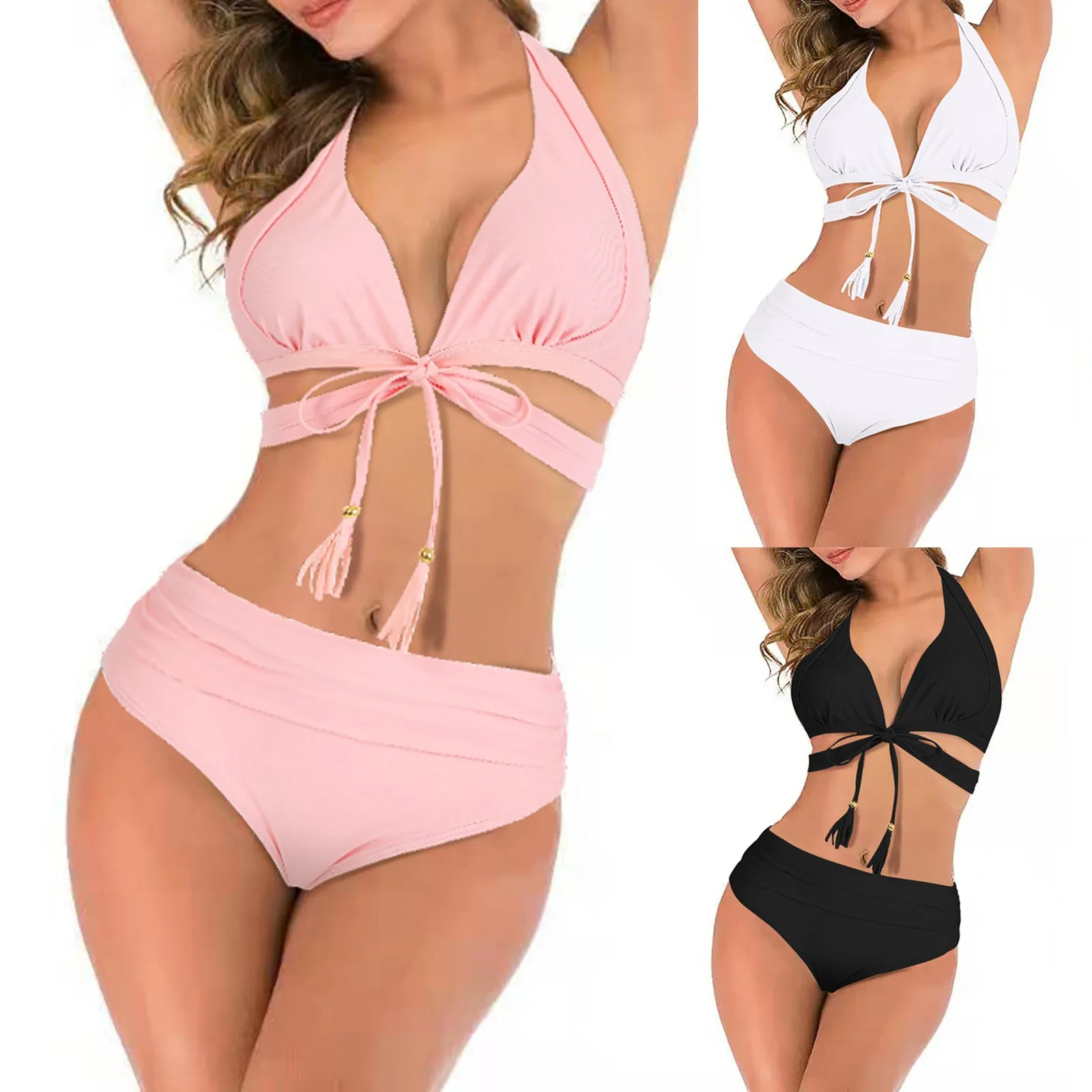 

Sexy Women High Waist Bikini Swimsuit Swimwear Female Bandeau Thong Brazilian Biquini Bikini Set Bathing Suit Backless Bikini