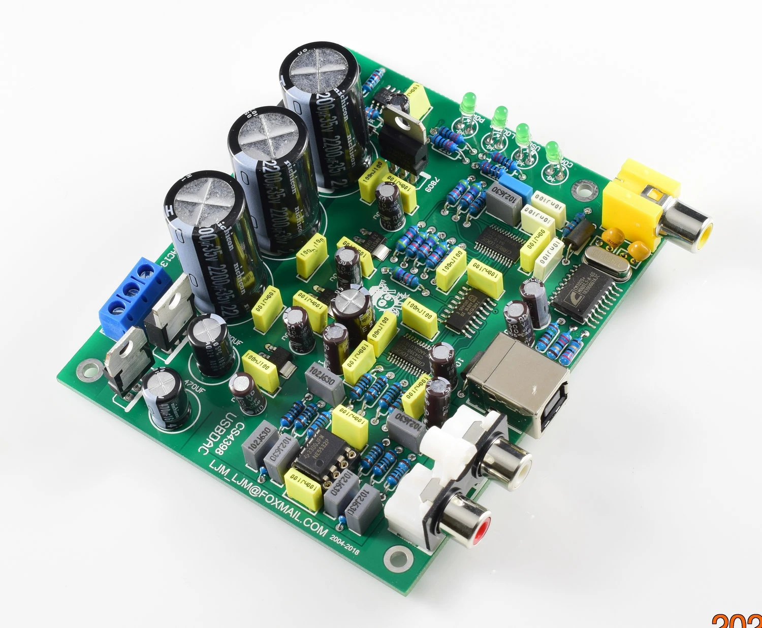 

CS4398 DAC Board with USB Optical Fiber 24/192K Decoder Board AC15V 32K-192K/24BIT Finished Board