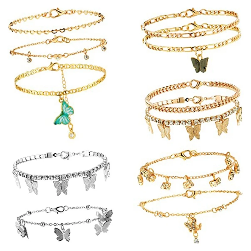 

11Pcs For NEW European Ankle Bracelets Boho Beach Beaded Chain Anklet Bracelet Set For Women Teen Girls For Girls Foot Jewelry