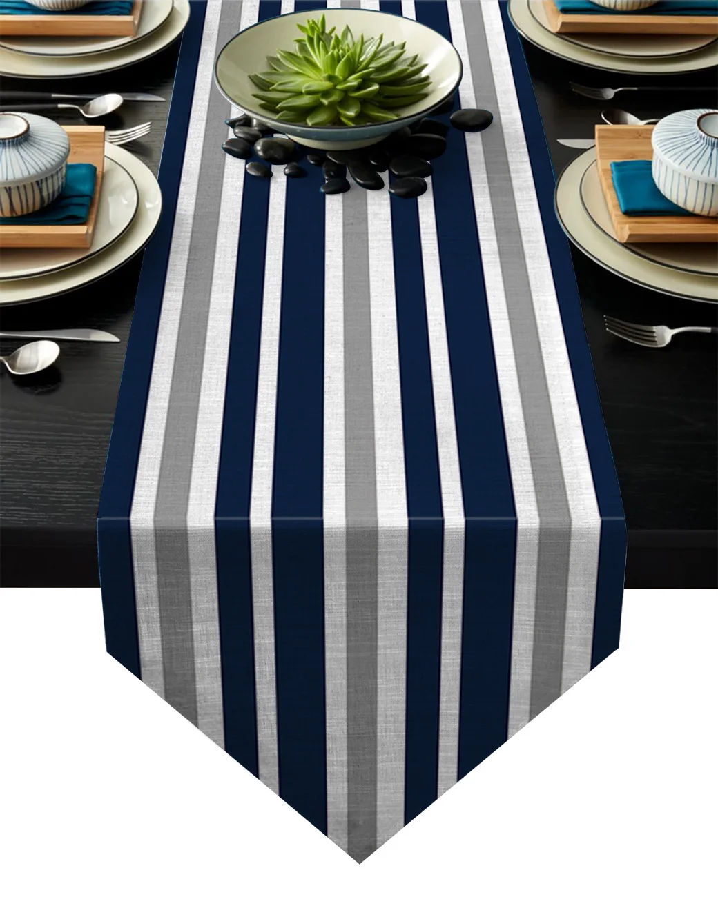 Striped Blue White Gray Table Runner Kitchen Decor Table Flag Tablecloth Placemat Hotel Home Festival Decoration Table Runners