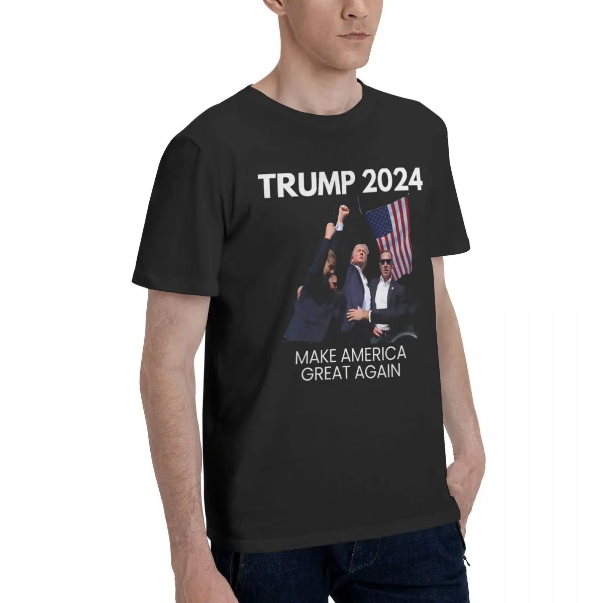 Мужская футболка с принтом Дональда Трампа и попытки убийц 2024 потрясающая из 100%