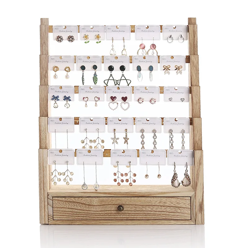 Wooden Jewelry Display Rackstand Earrings Boxes and Packaging Organizer Necklace Rack Ring Storage Shelf Home Store Decorations