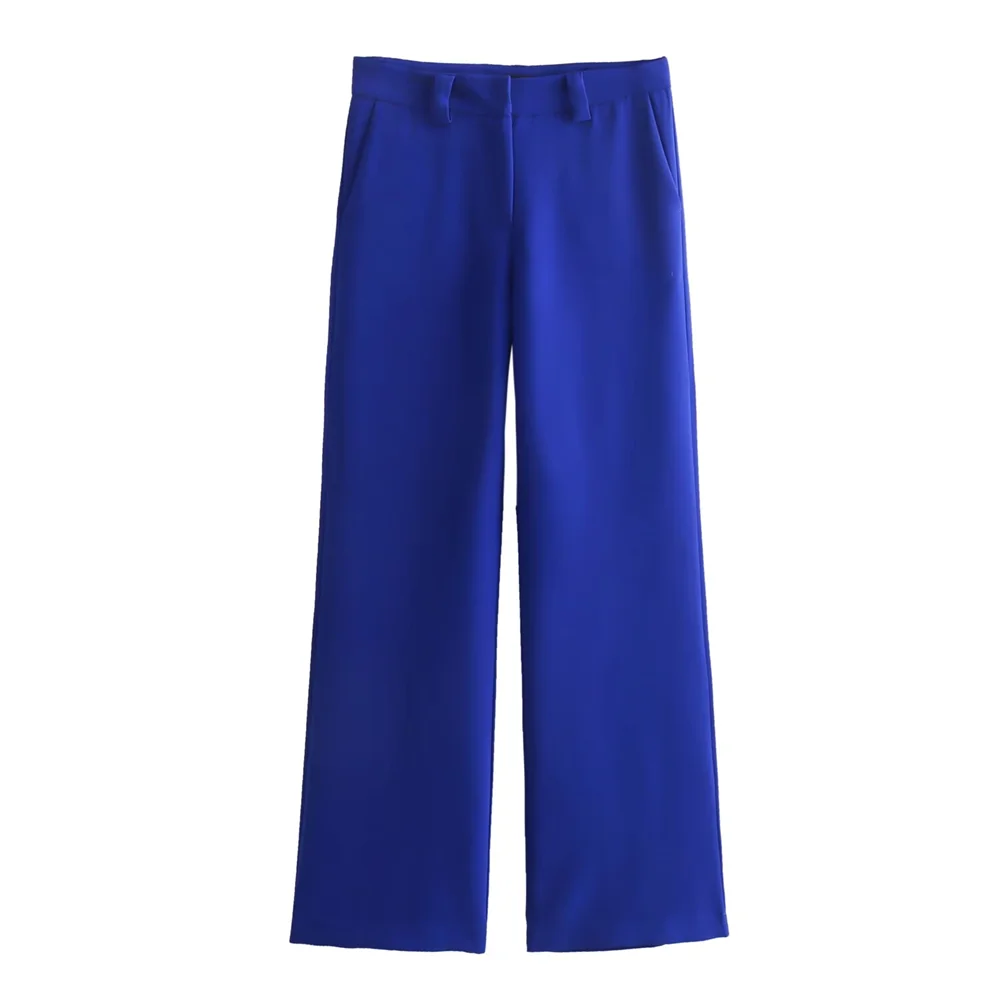 Женский весенне-летний офисный костюм с прямыми брюками и плиссированным верхом